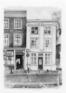 603292 Gezicht op de voorgevel van het huis Springweg 51 (huis In de Spaence Stoel ) te Utrecht.